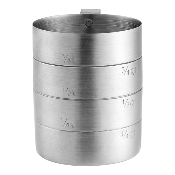 A Choice aluminum measuring cup with a white background.