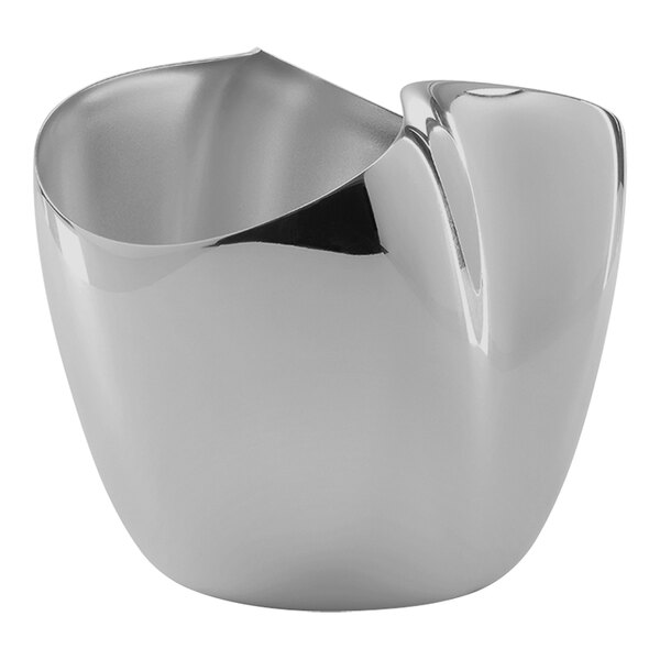 A curved stainless steel wine bucket with a silver finish.