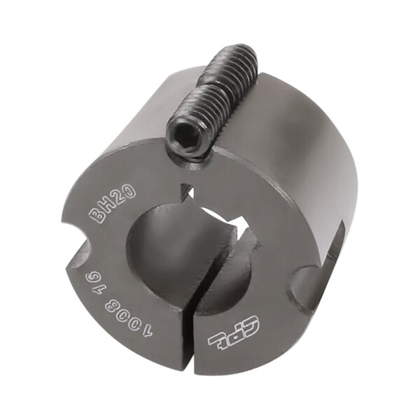 A close-up of a Spaceman Taper Bushing, a metal object with a screw.