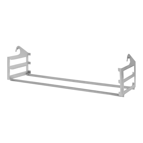 A white metal Southern Pride hanger rack with two hooks.