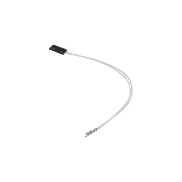 A white cable with a black and white connector on the end.