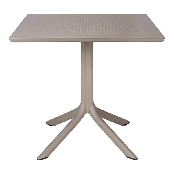 A Nardi square table with a metal base and legs.