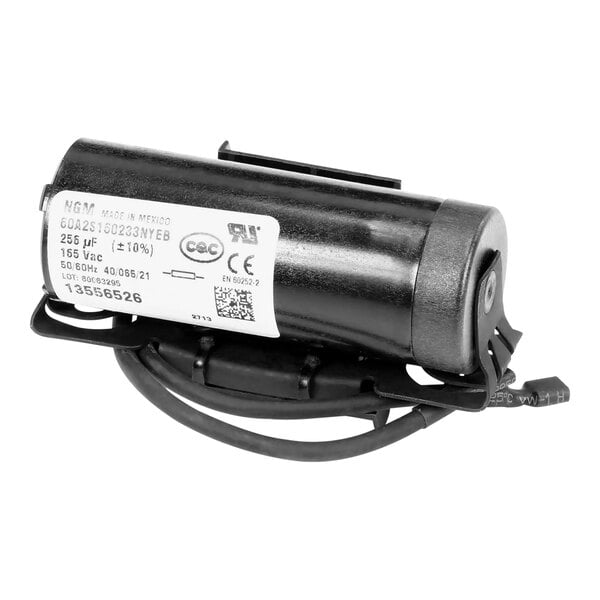 A close up of a black Hoshizaki capacitor-start device.