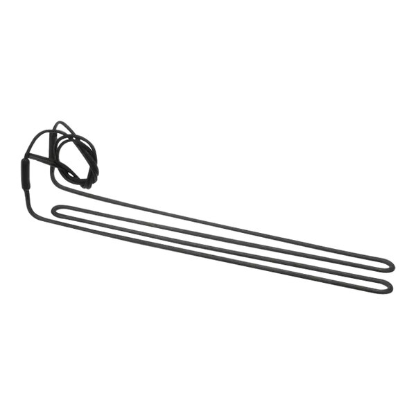 A black electric heater with black and white wires attached.