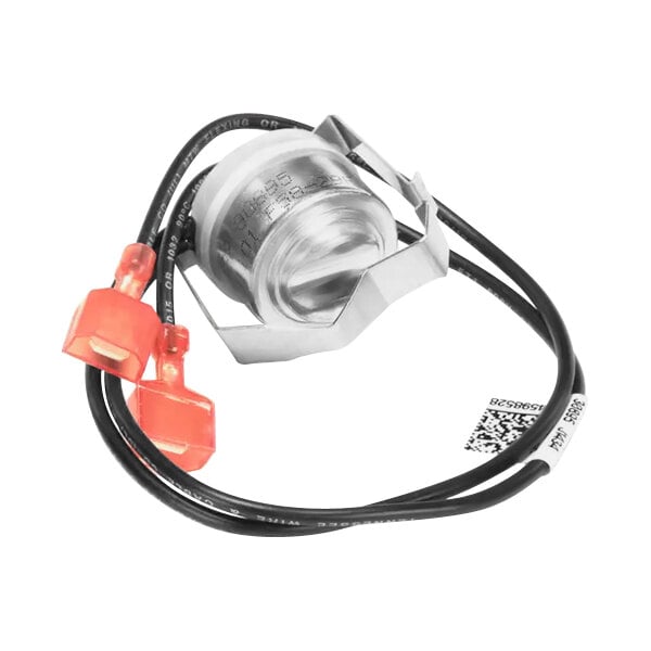 A close-up of the Lennox 79J11 thermostat with white, orange, and red wires.