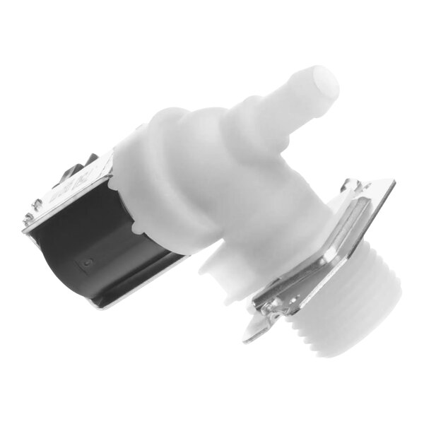 A white plastic Bunn valve with a black cap.