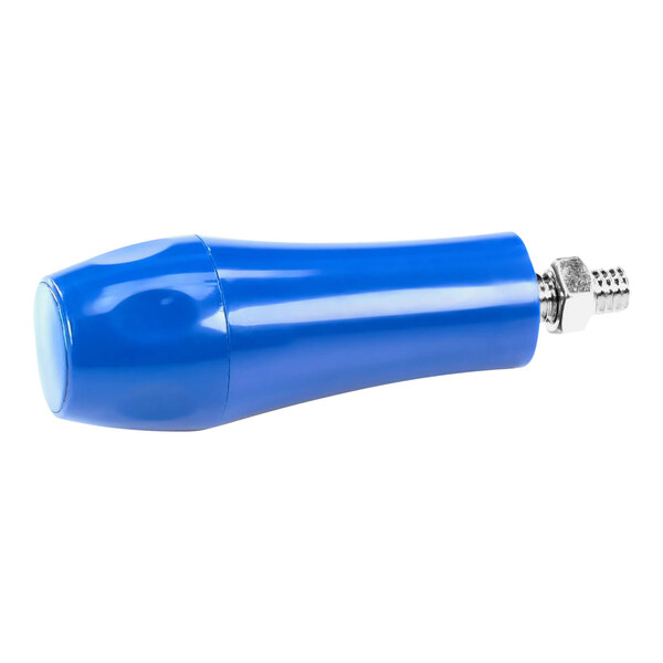 A blue plastic Vollrath bowl lift handle knob with a silver metal end.