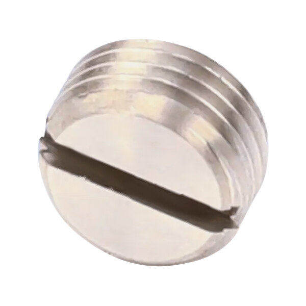 A stainless steel screw cap on a white background.