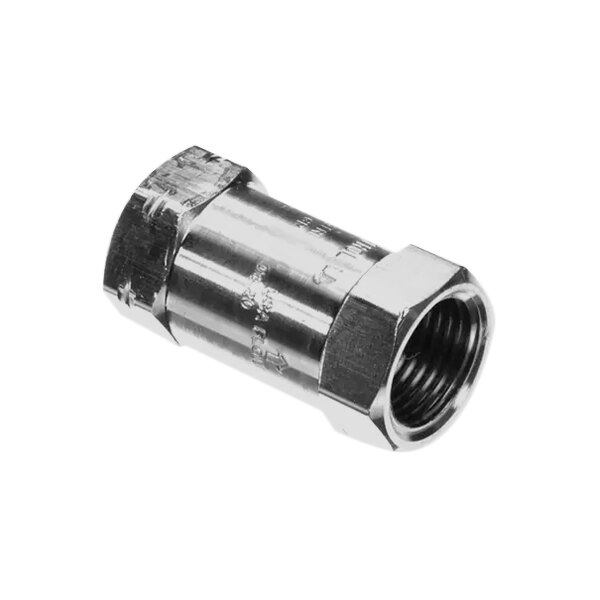 A stainless steel 1/2NPTF threaded pipe fitting.