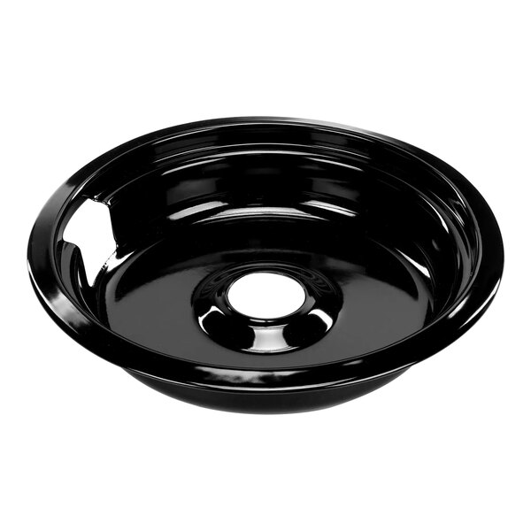 A black bowl with a hole in the middle.