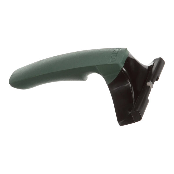 A green and black plastic Fetco handle with a magnet assembly.