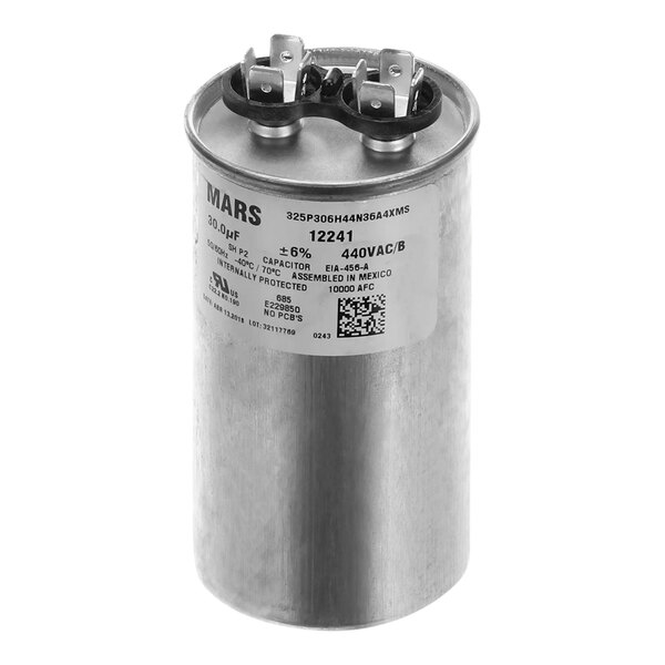 A round silver Hoshizaki capacitor with a white label.