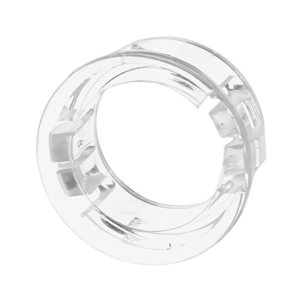 A clear plastic Lincoln Snap Bushing with a metal ring.