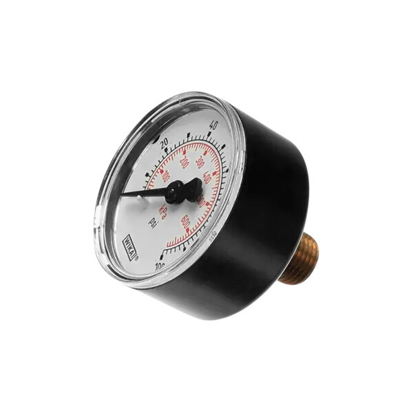 A close-up of a Baxter pressure gauge.