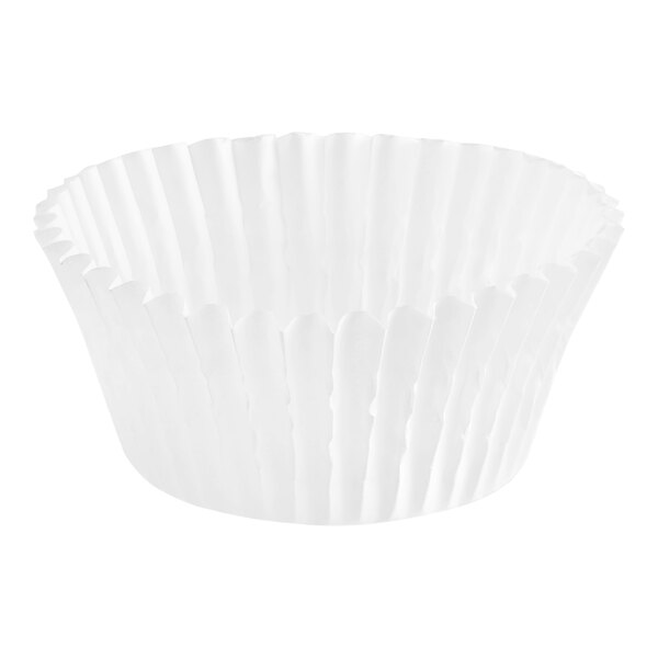 A white paper cupcake liner with fluted edges.