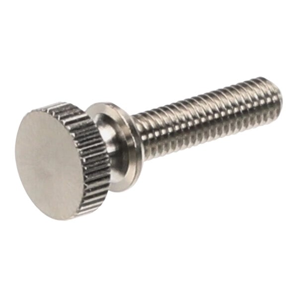 A Follett Corporation stainless steel knurl thumb screw with a brass finish.