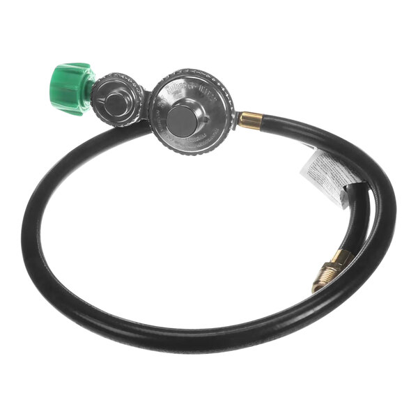 A black hose with a green valve and a black tube with a green valve.