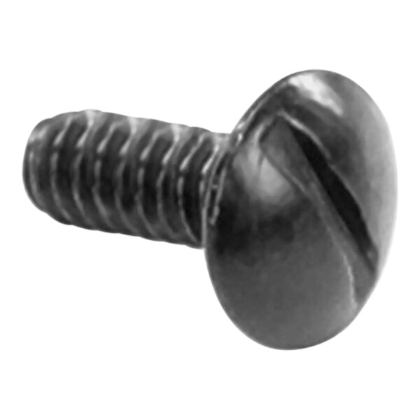 A close-up of a black Bunn screw with a slotted head.