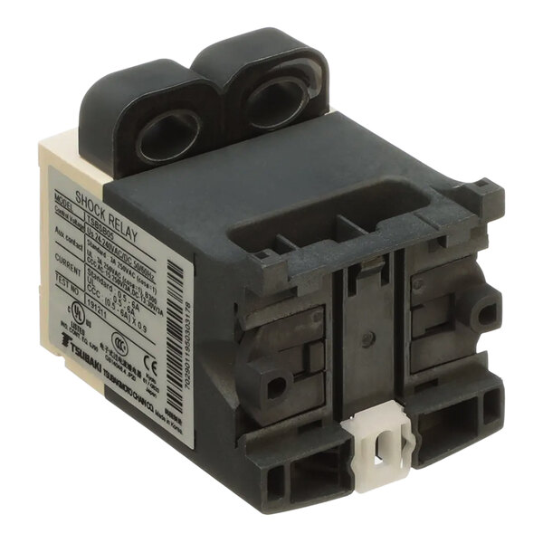 A close-up of a black and white Southern Pride shock relay.