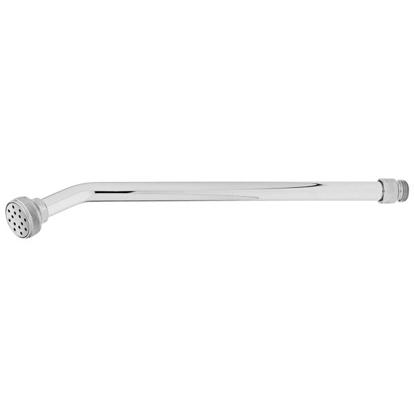 A chrome bedpan spray nozzle assembly with a long handle.