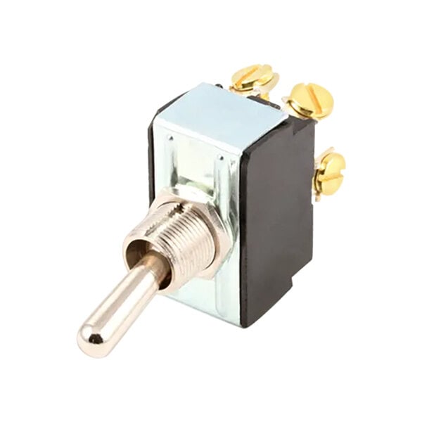 A metal and gold toggle switch.