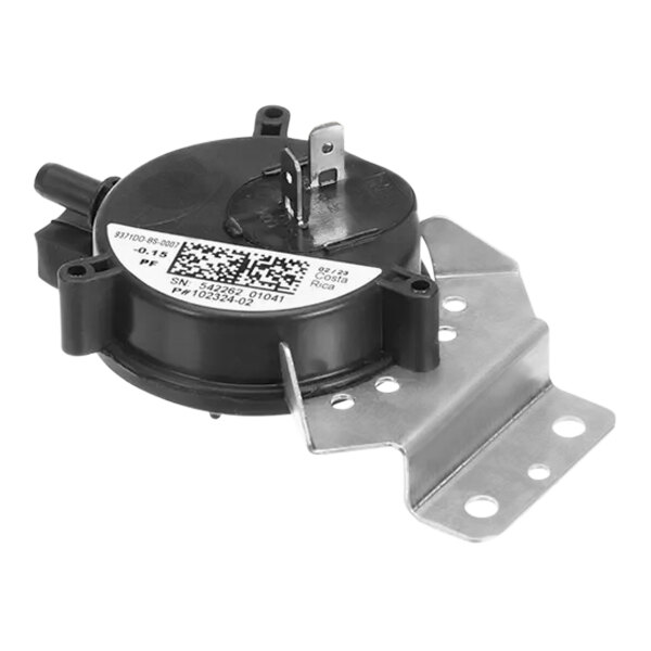 A black round Lennox blower proving switch with a white label.