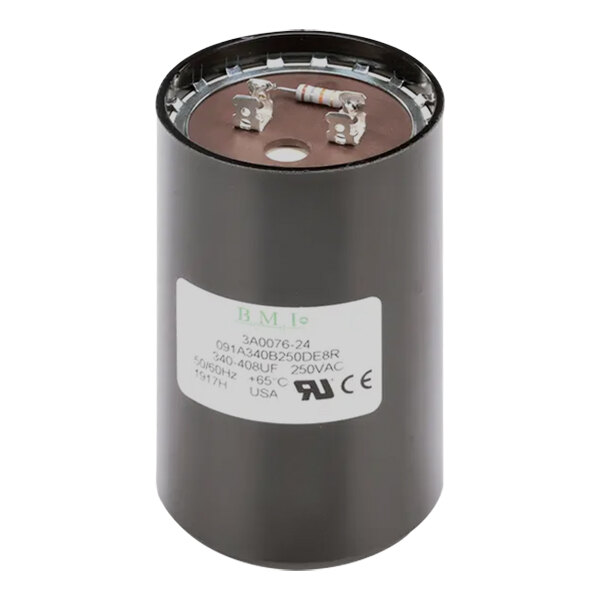 A round black cylindrical Hoshizaki capacitor with metal parts and a white label.