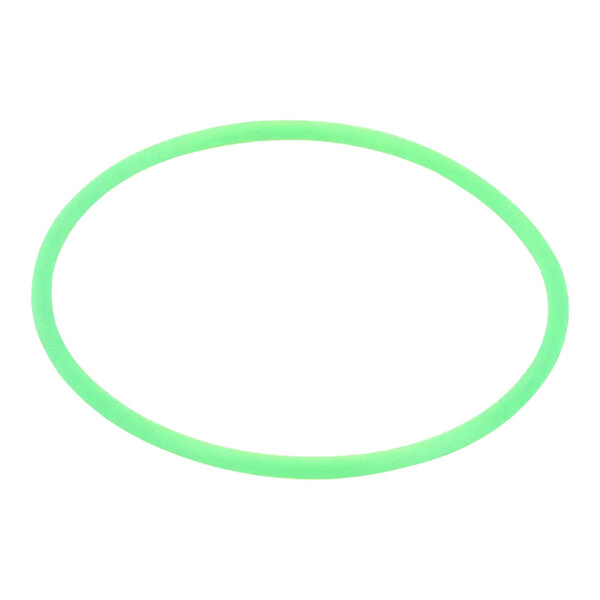 A green rubber belt in a circle on a white background.