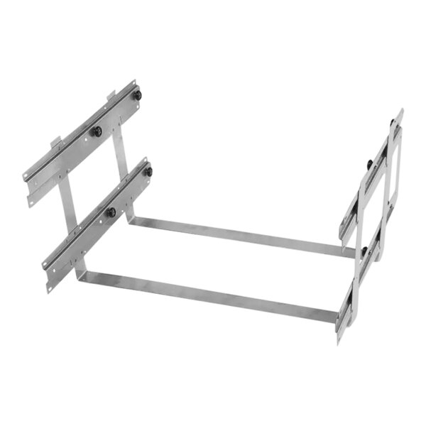 A metal frame with two metal brackets on it.