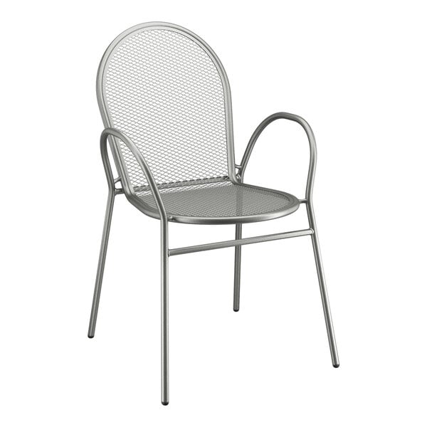 A Lancaster Table & Seating steel mesh outdoor arm chair with wire back and arms.
