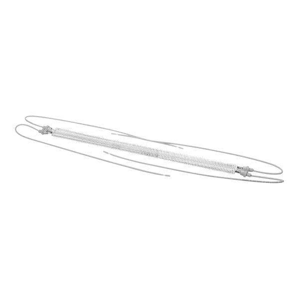 A white metal rod with two long white wires.