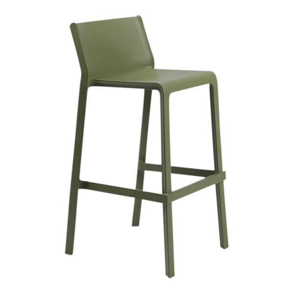 A green Nardi Trill outdoor bar stool with a black seat.