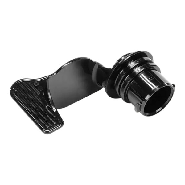 A black plastic scraper handle with a metal band.