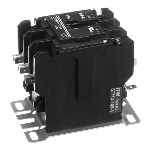 A black Stero 3-pole contactor with metal screws.