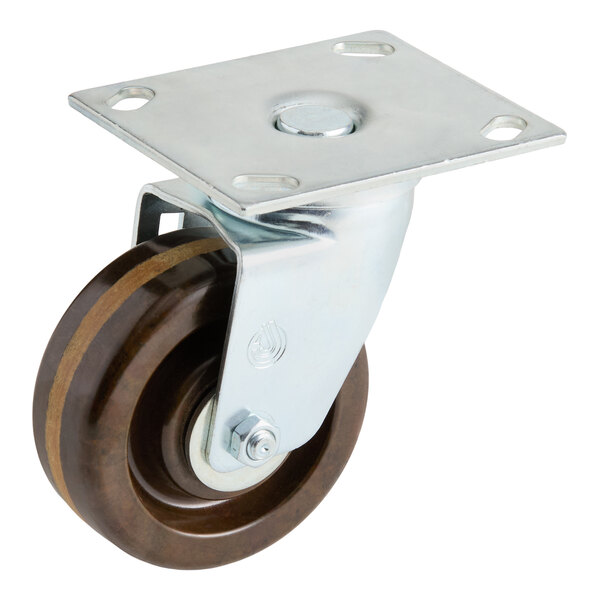 A swivel plate caster with a 4-inch diameter and 1-inch wide wheel.