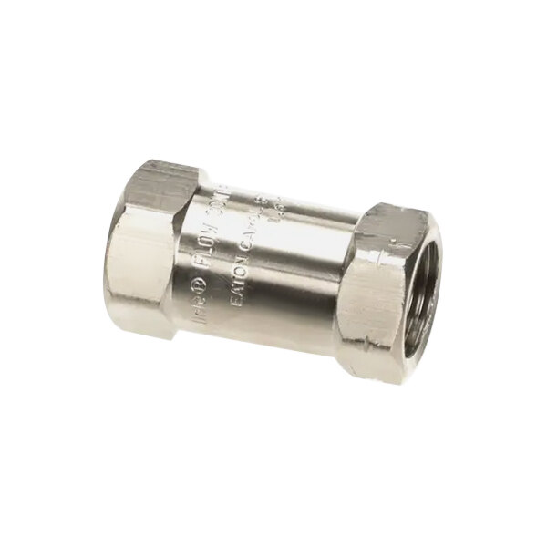 A stainless steel threaded pipe fitting for a Baxter rack oven.