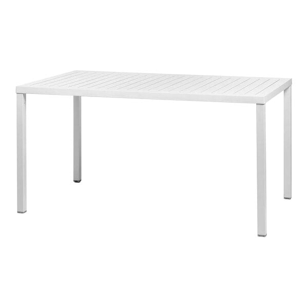 A Nardi rectangular white table with metal legs.