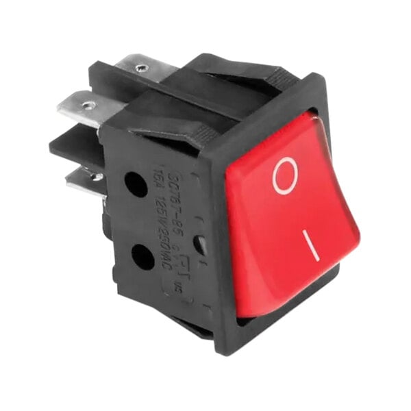 A red toggle switch with a white circle on the button.