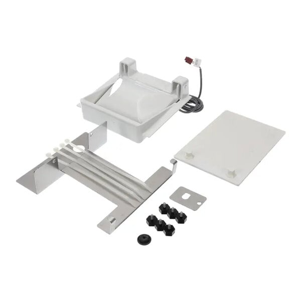 A white rectangular object with black screws and wires.