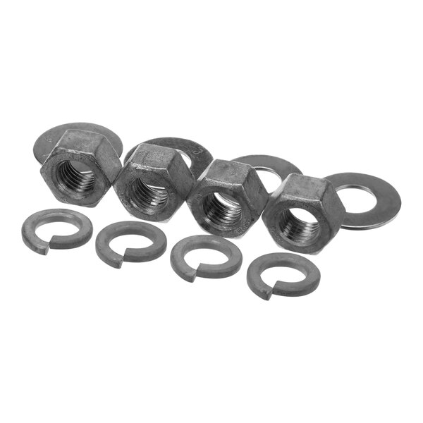 A group of nuts and washers.