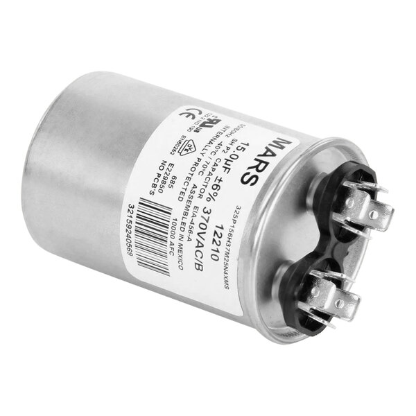 A round silver Hoshizaki capacitor with black and white label.