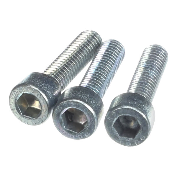Close-up of three Follett Corporation screws with a hexagon head and nuts.