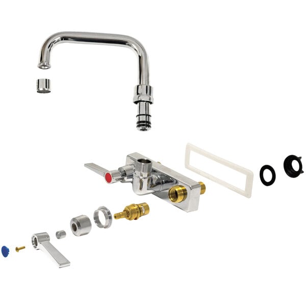 A white Advance Tabco wall mount workboard faucet with a 6" swing spout and lever handles.