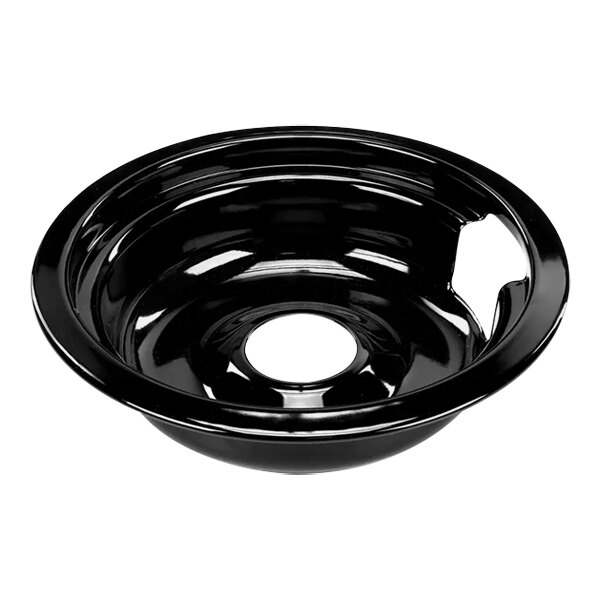 A black bowl with a hole in the center.