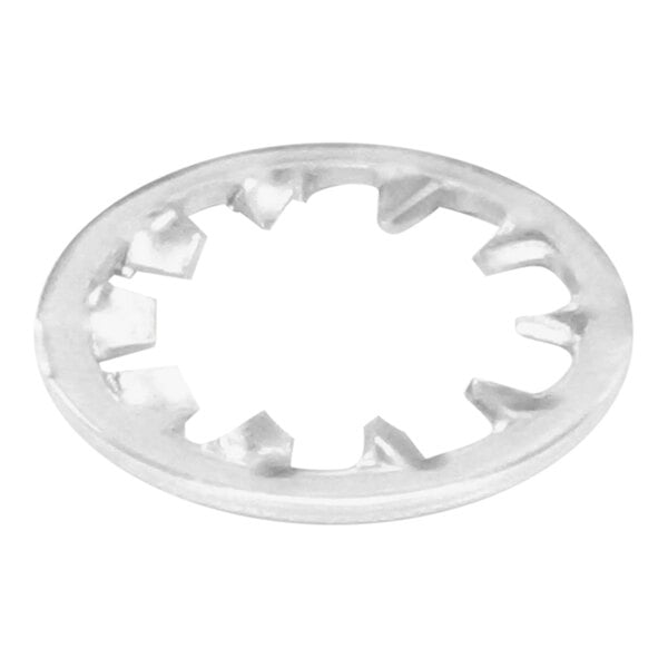 A silver circular lock washer with internationl tooth - 1/2 inch.