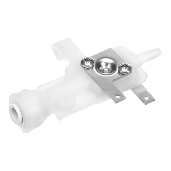 A white plastic and metal piece with screws.