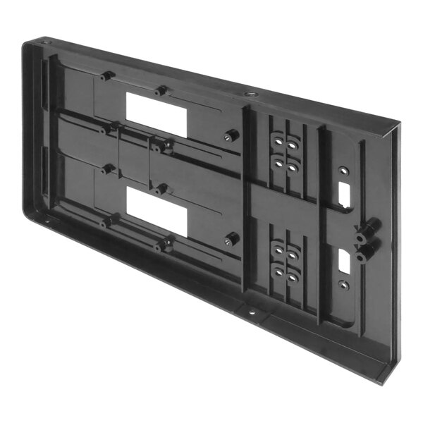 A black plastic rectangular slide gate assembly with two holes.