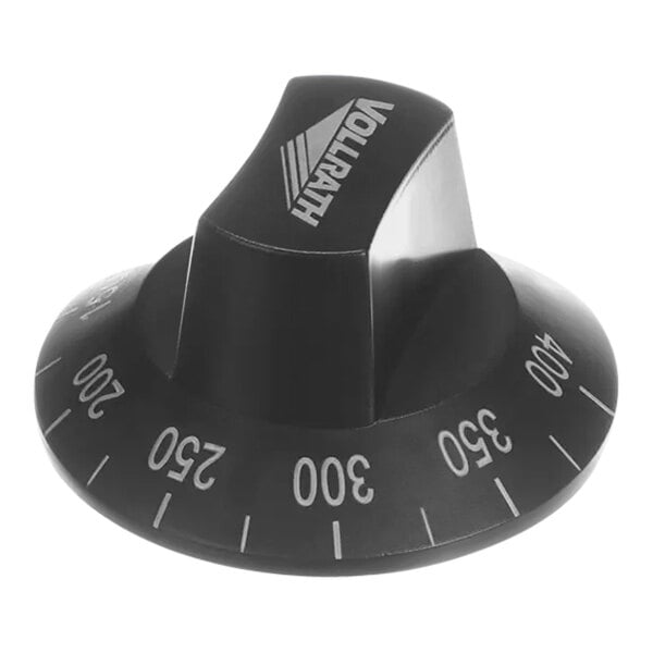 A black Vollrath control knob with white numbers.