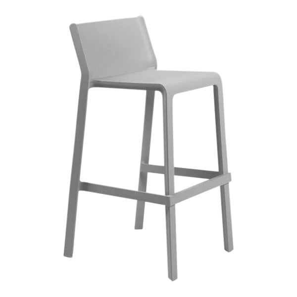 A gray Nardi Trill Grogio resin bar stool with a seat and back.