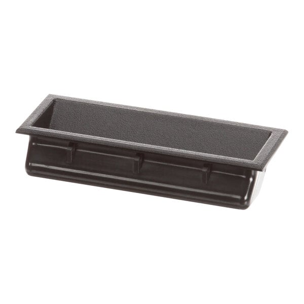 A black rectangular plastic panel handle.